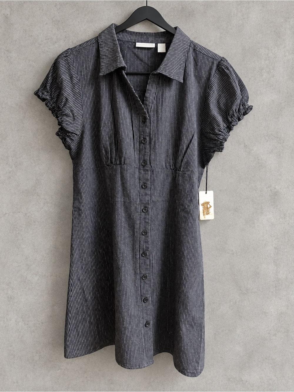 Sincerely Jules Pinstripe Puff Sleeve Mini Shirt Dress – Large NWT
